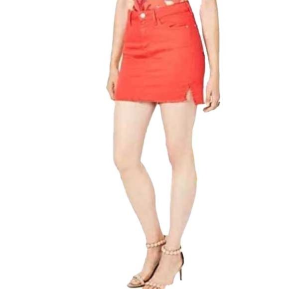 NWT GUESS BRIGHT TOMATO DENIM MINI SKIRT - Picture 1 of 3